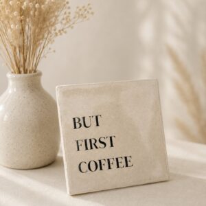 Tegeltje 'but first coffee'.