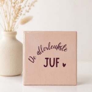 Tegeltje 'allerleukste juf'.
